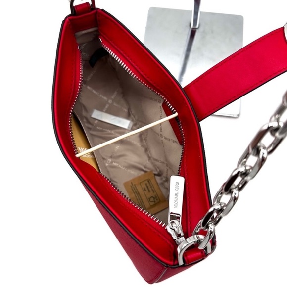 Michael Kors Carmen Small Pouchette Crossbody Bag Red/Silver - Picture 10 of 11